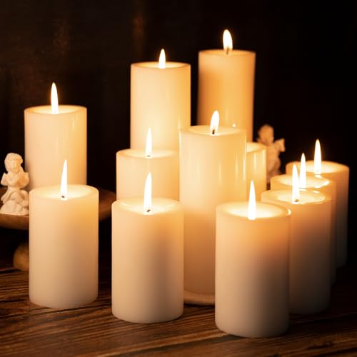 Mosroad 20230822173404 12 Pack Ivory Pillar Candles, Unscented Pillar Candles Bulk, Dripless And Long Clean Burning Pillar Candles cover