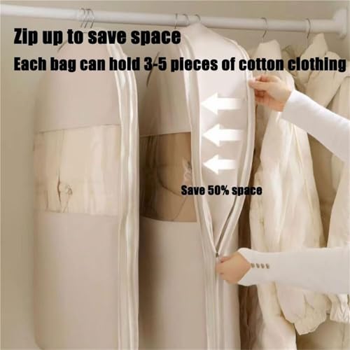 Space Saving Hanging Garment Bag with Self Compression Zipper,Space Saver Closet Organizers,Dust Cover Clothes Bags for Down Coat(Pink,L)2