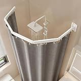 YUZINO Faltbare Duschvorhangstange Ohne Bohren, 5-Fach Faltbar & Drehbar, Aluminiumlegierung, mit 180 x 200 cm Wasserdichtem Antischimmel Duschvorhang, Für Badezimmer Badewanne (Weiß/Grau)