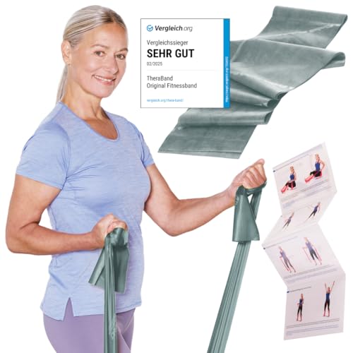 TheraBand 2 50m im PE Beutel mit Anleitung | Fitnessband | Gymnastikband | Stretchband für Ganzkörpertraining | Widerstandsband | Training Bands für Zuhause |100% Naturlatex (Grün)