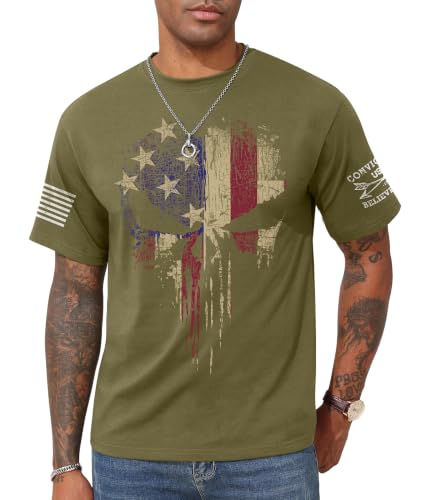 KESIHAN American Flag Skull Punisher Shirt Short Sleeve Mens Patriotic Graphic T-Shirt
