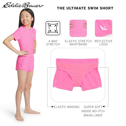 Image of Eddie Bauer Girls' UPF 50+ Rash Guard Sun Tee Shirt and Swim Short Set
