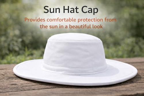 Image of White Sun Hat Cap for Men Women Wide Brim UV Protection Lightweight Breathable Summer Beach Travel Outdoor Stylish Comfortable Cricket Hat