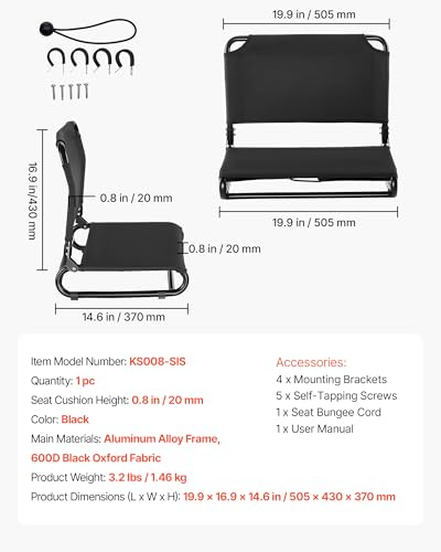 VEVOR Asiento para Kayak, Asiento Plegable con Soporte de Respaldo Cómodo, Marco de Aleación de Aluminio y Tela Oxford 600D, Fácil Montaje para Paseo, Pesca y Kayak Recreativo miniatura 7