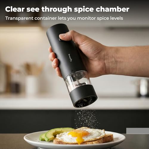 Image of Lifelong Electric Salt & Pepper Grinder Set | Automatic & Rechargeable Black Pepper Crusher, Mill & Shaker | One Hand Operation | Adjustable Coarseness & Refillable Tank with Clear View for Kitchen