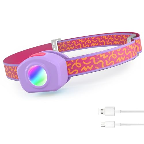 EverBrite LED Headlamp Rechargeable Kids Headlamp with RGB Mode and Adjustable Headband 3 Modes Multicolor Headlamp for Kids Bright Kids Head Lamp for Camping Reading Exploring Hiking Birthday