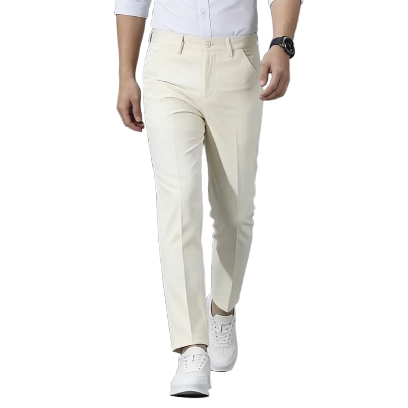 Mens Solid Color Slim Straight Fit Flat-Front Dress Pants Business Casual Trousers