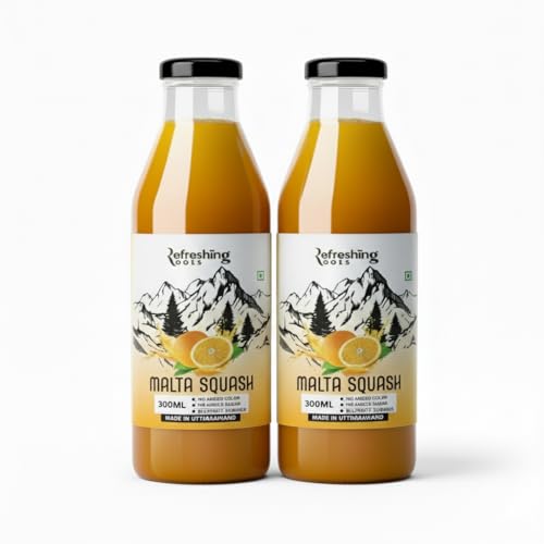 Image of Refreshing Roots Uttarakhand Wild Orange (MALTA) Squash 600 ML Pack Glass Bottle | Cold Pressed | Uttarakhand Authentic Taste | Added Honey | No Artifical Colors | Rich In Vitamins -C | Malta Squash (300 ML * 2 Bottle)