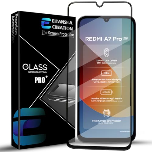 Image of Tempered Glass Screen Protector Compatible for REDMI A7 Pro 5G with Edge to Edge Coverage and Easy Installation Kit (1 Pack)