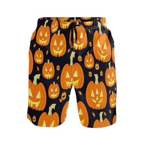 Large-Scale Pumpkin Halloween Men's Boy's Novelty Beach Shorts Swim Trunks Summer Quick Dry Bathing Suits S