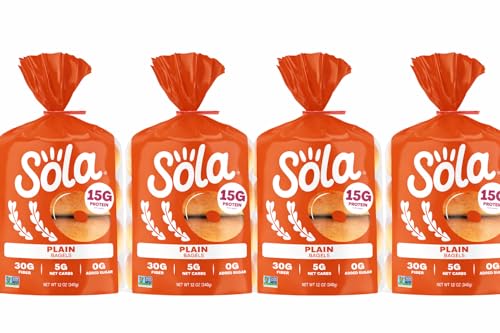 Sola Plain Bagels – 4 Pack | 15g Protein, Low Carb, High Fiber (30g), 0g Added Sugar | Keto Friendly Bagels