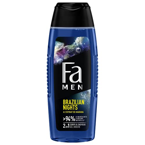 Gel douche corps homme sous la douche après le sport au guarana Fa