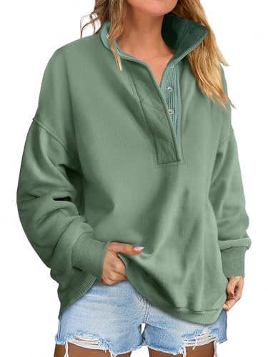 Women Button Mock Neck Sweatshirt Oversized Long Sleeve Henley Pullover Tops 2025 Fall Casual Teen Girls Outfits Beige Xl