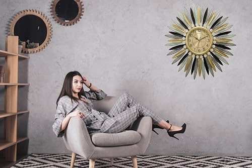 Image of RECTITUDE Large Silent Wall Clocks, Modern, Battery Operated, Non-Ticking for Bedroom Office Kitchen Home Metal Glass Decoration, Quartz Wall Watch for Indoor House, Living Room (Royal Clock)