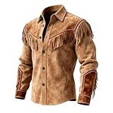 70 Jahre Disco Outfit Herren,Herren Hemdjacke Western Stil mit Knopfleiste lässigem Fransendetail für modische Tops, marrón, 3XL