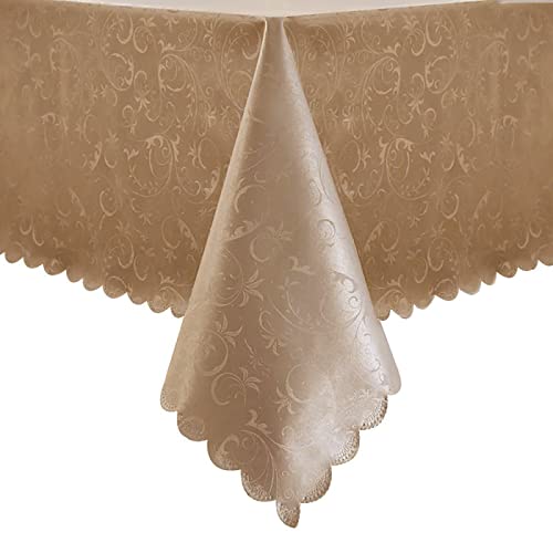 Image of Romanstile Waterproof Vinyl Tablecloth Square, 60 x 60 Inch, Flower Champagne