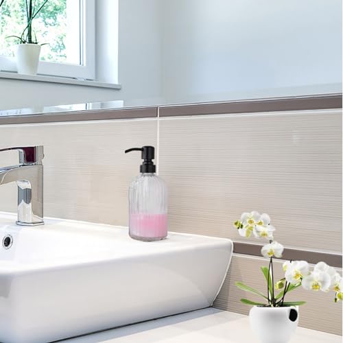 Image of Glass Soap Dispensers Black, for Kitchen and Bathroom, Heavey Glass Bottle 15oz, Stainless Steel Head