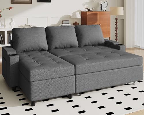 JUMMICO Schlafsofa mit Bettkasten L Form Sofa mit Schlaffunktion 3 Sitzer Couch klein Ecksofa Schlafcouch Ausziehbar Wohnlandschaft für Wohnung und...