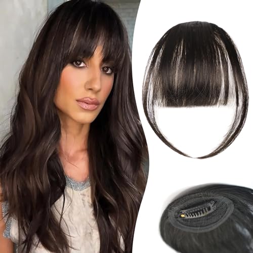 Flequillos frontales con clip en flequillo,Postizos con flequillo,Pelo Sintético Se Ve Natural,Extensiones de Cabello Clip Prótesis Capilar para Mujer,Postizos Pelo Naturales (Marrón-negro)