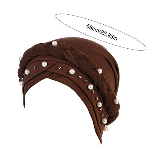 Women Pearl Pre Tied Turban Muslim Bonnet Vintage Head Scarves Headwear for Chemo Patient with Hair Loss Adjustable3