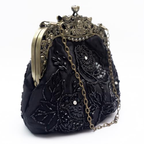 Image of Women's Vintage Beaded Sequin Flower Evening Handbags Wedding Clutches Prom Cocktail Party Handbags