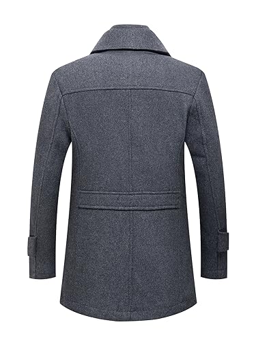 Image of INVACHI Men's Wool Blend Coat Warm Winter Trench Coat with Detachable Soft Scarf Single Breasted Pea Coat