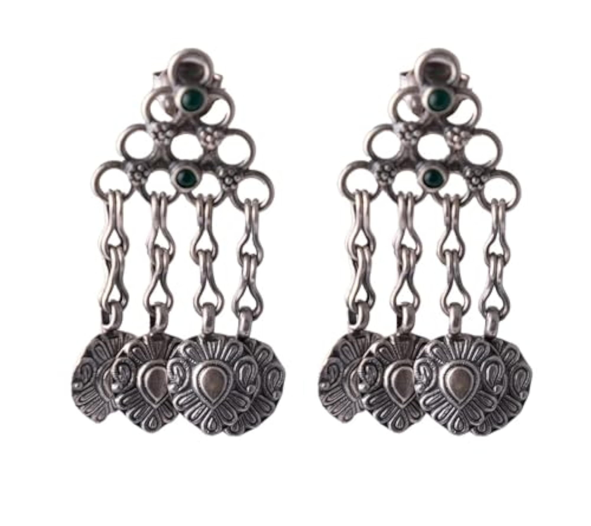 Women's 925 Silver Intricate Tribal Motif Drop Earrings
