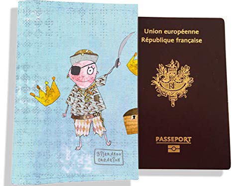 Protège passeport garçon enfant, porte-passeport, range passeport, motif Petit corsaire Réf. PP7129