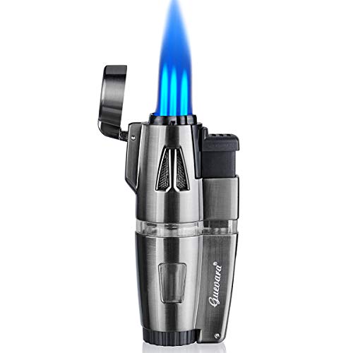 Torch Lighters Butane Refillable Cigar Lighter 3 Jet Flame Strong Flame Windproof with Punchï¼ˆNo Fuel Include)