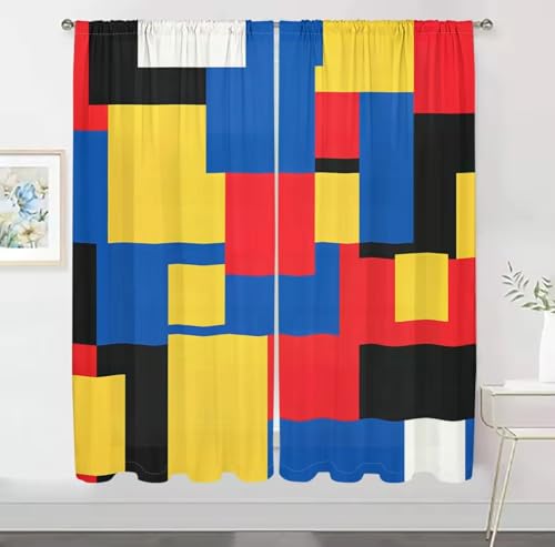 IKDZCM 2 pezzi Tende in stile Mondrian 3D Motivo quadrato colorato Soggiorno Studio Parasole Arte moderna Decorazione Tende WxH/2x70x130cm
