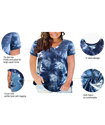 Image of RITERA Women Plus Size Tops Tie Dye V Neck Shirt Floral Camo Summer Short Sleeve Tunic Oversized Ladies Blouse XL-5XL