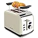 Produktbild Morpilot 2 Scheiben Toaster Edelstahl Toaster mit Brötchenaufsatz, Breite Schlitze, Led Anzeige, Krümelschublade 800W Toaster Beige Creme Retro Vintage für Toast Brötchen Brot