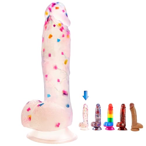 7.6 Inch Colorful Realistic Dildos Human Safety Material Medical Silicone with Powerful Suction Cups Suitable for Women/Men/Gay Adult Toys for Women or Beginer (Colorful)