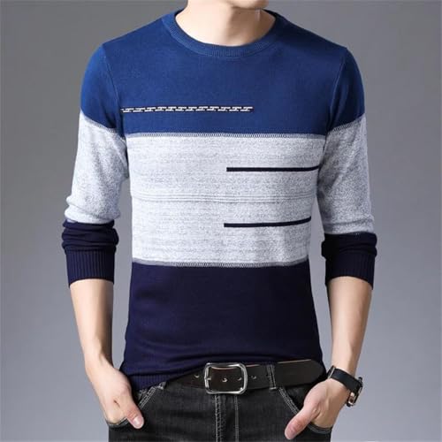 Men Winter Pullover Round Collar Striped Cotton Slim Fit Pull Homme Sweaters3