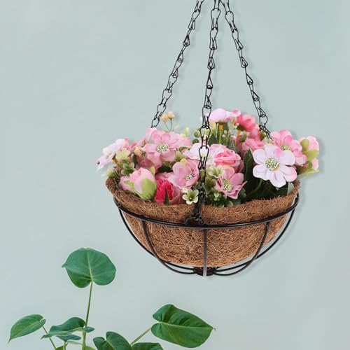 Cesta colgante de peonías artificiales para decorar paredes sin mantenimiento 7