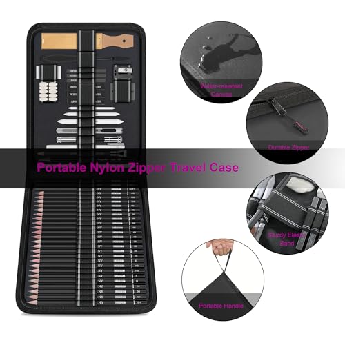 Hiforny HF-SPT58-CB 58 Pcs Drawing Kit Sketching Pencil Set,Sketch Pencils Art Supplies With 3-Color Sketchbook,Graphite,Charcoal,Blending Tools,Drawing Pencils For Adults Artists thumb #3
