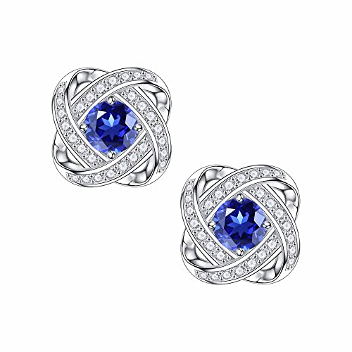 SMILEST Knot Birthstone Stud Earrings, Sparkle Round Cut Birthstone Earrings in 18K White Gold Plated Sterling Silver, Perfect for Women's Birthday Gifts