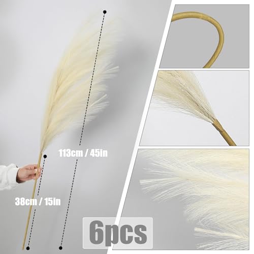 Mbsomnus 6 Pcs Off-White Pampas Grass Artificial 110cm Tall for Wedding Party Room Boho Home Floor Vase Decor - Image 2