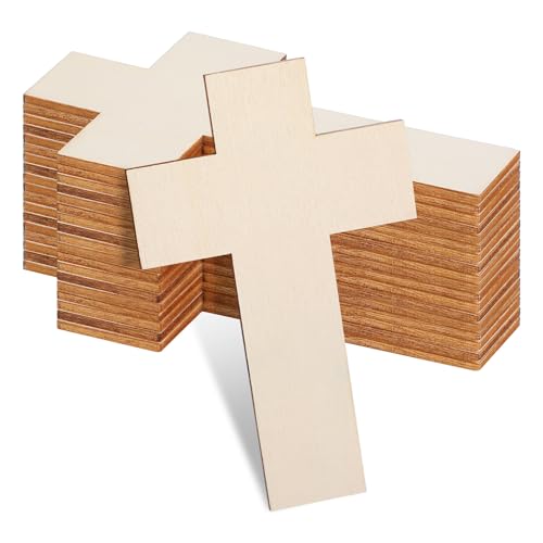 JECOMPRIS Recortes de Madera en Forma de Cruz para Pintar 30 Piezas sin Terminar Color Madera, Manualidades Infantiles Diy, Adornos Creativos para Pascua y Decoración Artesanal