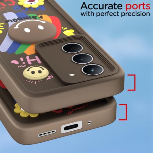 Image of Pikkme Back Cover for Realme Narzo 80x 5G / Realme P3x 5G / Realme 14X 5G | Soft Silicone| Cute Rainbow Smile & 3D Cartoon Flower Design | Shockproof Raised Camera Protection Bumper Case (Brown)