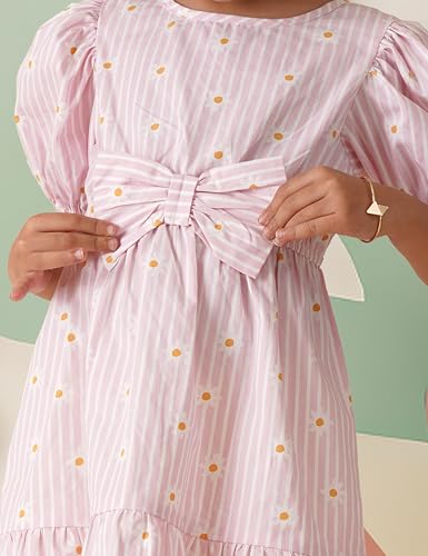 Image of Amazon Brand - Symbol Girls Bow Detail Pure Cotton Knee Length Casual Dress