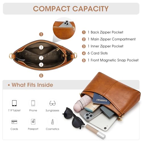 Image of Kattee Genuine Leather Crossbody Bags for Women Small Shoulder Purse Handbags with 2 Detachable Straps 6 Card Slots