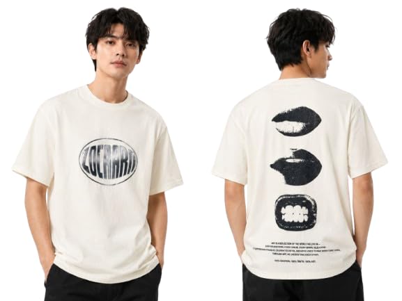 Image of Anime Printed Oversized Cotton Casual Round Neck T-Shirt for Men and Boys | Sharp, Eren yeagear & Mikasa akerman Japanese Streetwear Aesthetics
