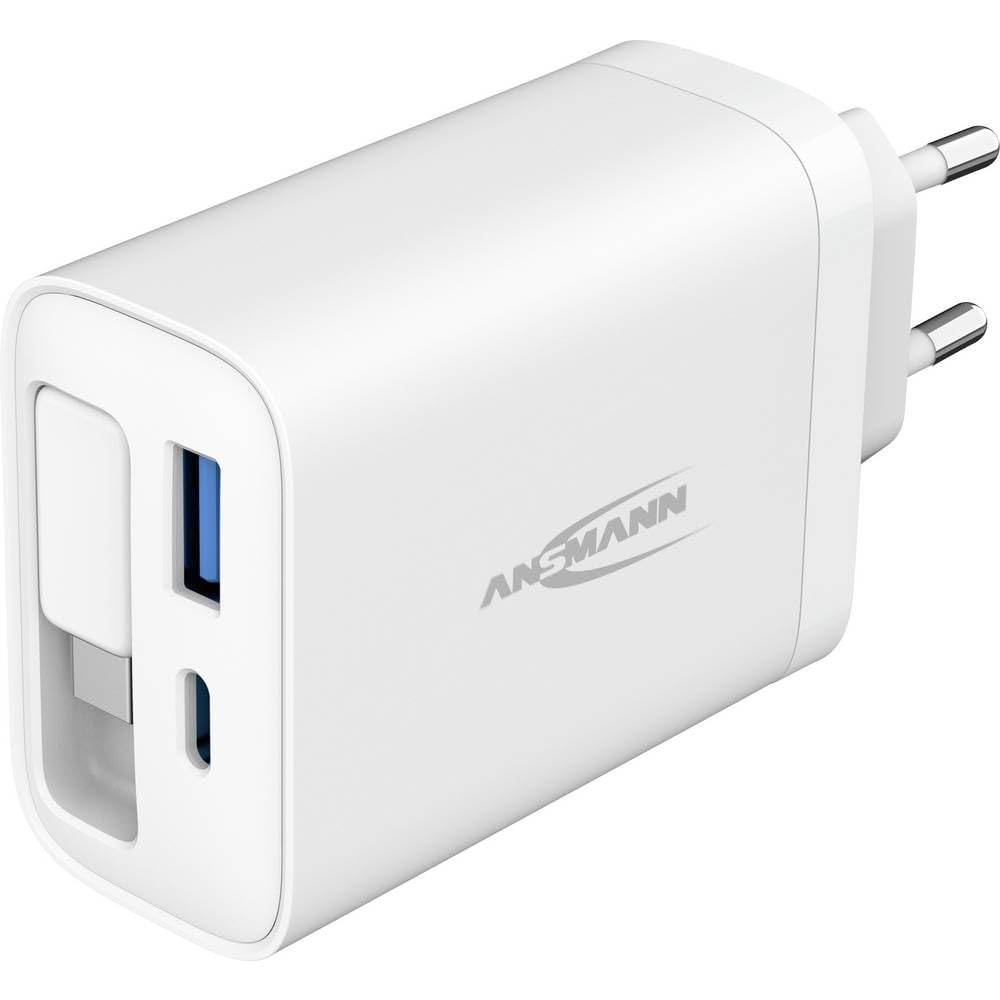 ANSMANN Cargador USB con Cable Integrado, Cargador rápido de 30 W para USB C y A con Cable de Carga Integrado, Cargador de Viaje Compacto