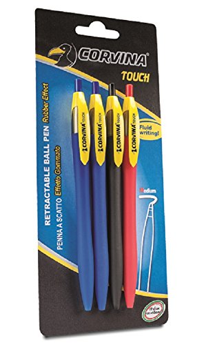 Corvina Touch - Blister de 4 boligrafos, color azul, bleu, negro, rojo