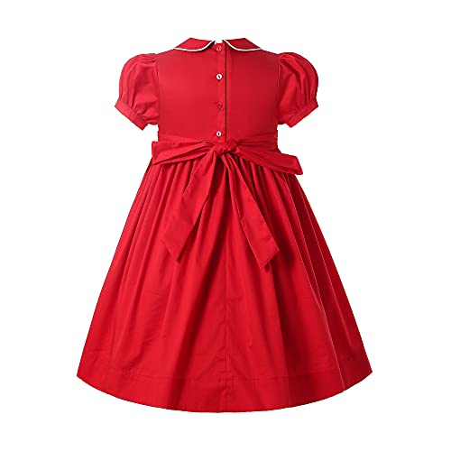 Pettigirl Girls Christmas Dresses Red Embroidery Bubble Sleeve Smocked Dresses for Girls Size 2 3 4 5 6 8 10 12 Clothing2