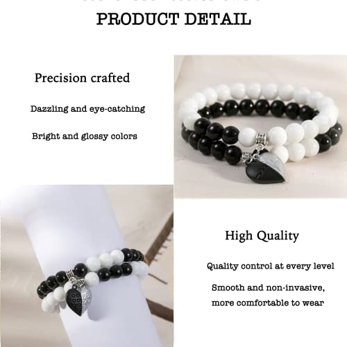 Gifts For Him Her Boyfriend Girlfriend Couples Love Heart Bracelet For Women Magnetic Bracelet For Couples Charm Bracelet 8Mm Nature Gemstone Bracelet Birthday Anniversary Valentines Gifts For Men Women Best Friend Long Distance Touch Bracelet (Black White& Heart) #TOP5