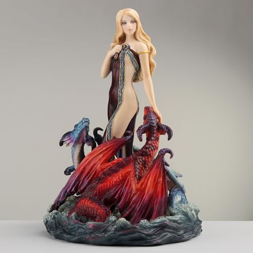 Estatua de resina pintada a mano con dragones y doncella 20 cm miniatura 2