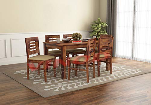 Image of VINOD FURNITURE HOUSE Sheesham Wooden Wood 6 Seater Dining Table Set with 6 Chair for Dining Room Wooden Dining Chairs Set of 6 Living Room Furniture Teak Wood Dining Table 6 Seater Teak Finish