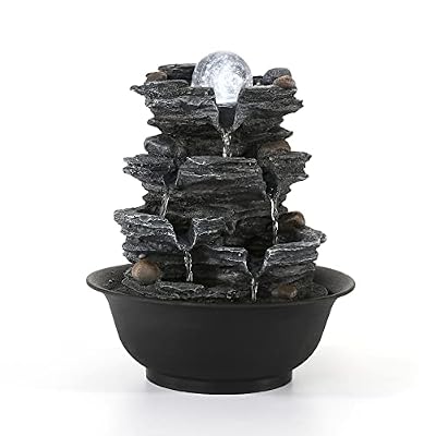 Dyna-Living Tabletop Water Fountain Indoor Waterfalls Fountains with White LED Light Decorative Feng Shui Tabletop Fountain with Quiet Pump and Spinning Ball, Desktop Waterfall Fountain for Home Decor